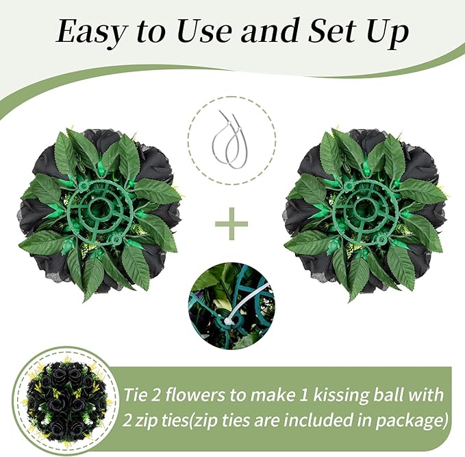 BLOSMON Flower Balls Wedding Rose Centerpieces 6 Pcs Black Fake Flowers Kissing - Image 4