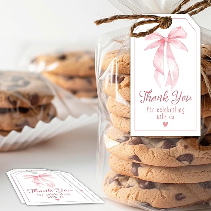 Thank You Label with String, 2x3.5 Inch Pink Bow Gift Tags, Thank You - Image 4