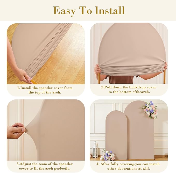 Nude Arch Backdrop Cover for Wedding, 7.2FT 6FT Set of 2 Stretchy Spandex - Image 4