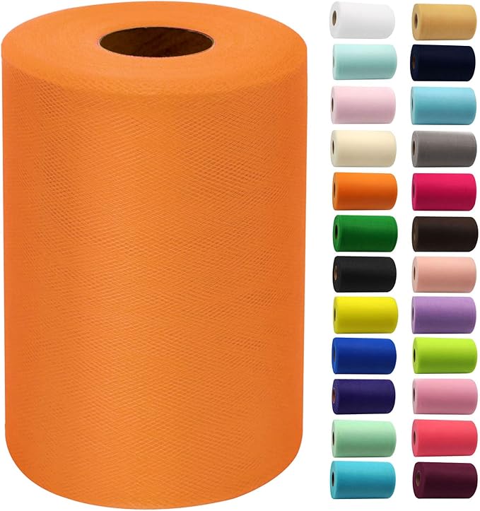 Orange Tulle Fabric Rolls 6 Inch by 100 Yards Fabric Spool Tulle Ribbon by IONTACH