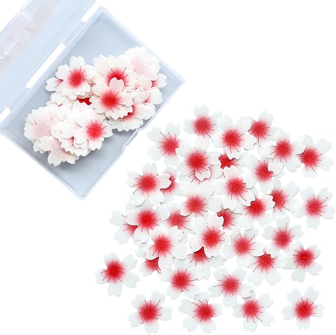 Ephlyn 100Pcs Edible Cherry Blossom Cupcake Toppers Edible Wafer Paper Flowers - Image 2
