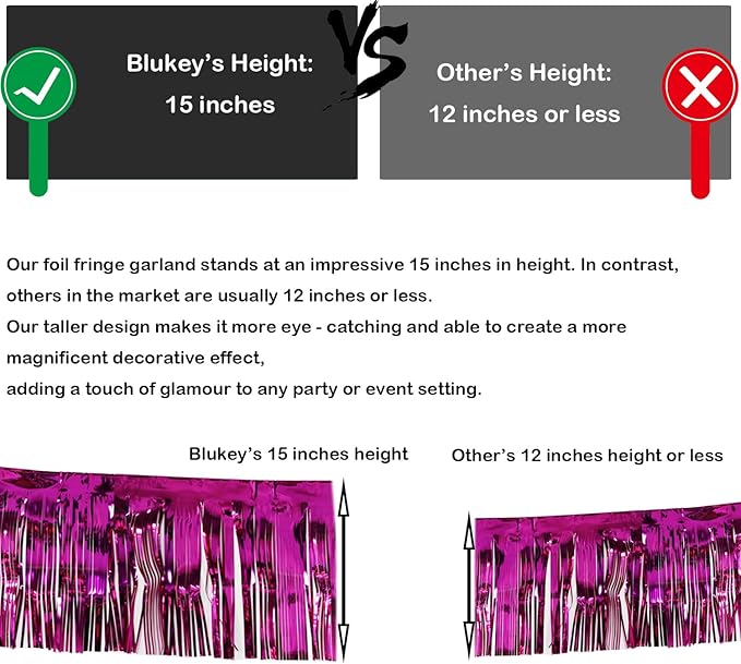 Thick 10 feet by 15 inches Fuchsia Foil Fringe Garland - Image 4