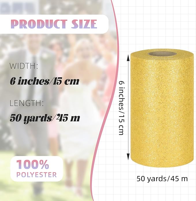 Glitter Tulle Rolls 6” by 50 Yards Sparkle Tulle Fabric Ribbon Sequin Tulle - Image 4