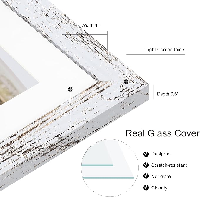 10x10 Picture Frame Set of 2, Real Glass and Distressed White Collage Frame - Image 5