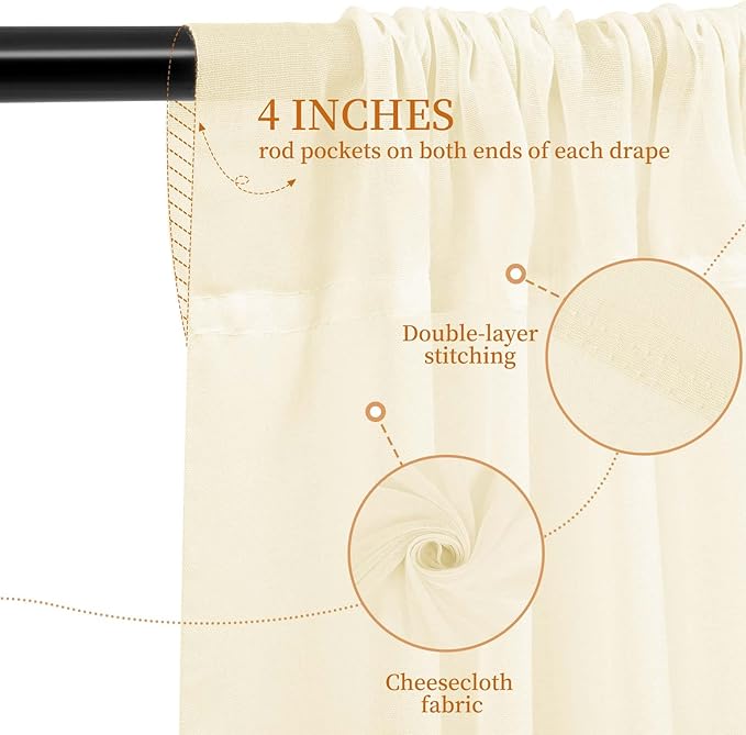 6 Panels Ivory Ceiling Drapes for Wedding 5ftx10ft Wedding Arch Draping Fabric - Image 3
