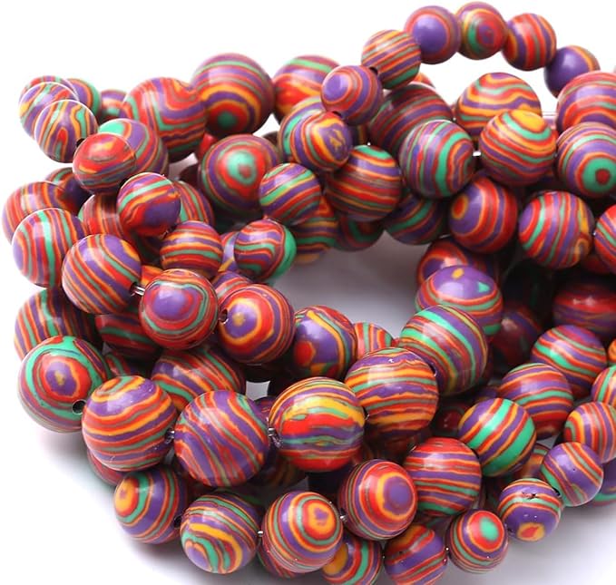 Painted Peacock Turquoise Stone Beads Gemstone Round Crystal Energy Jade Beads - Image 5