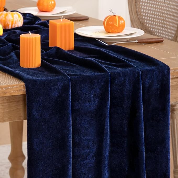 Navy Blue Velvet Table Runner Fall Thanksgiving Navy Table Runner 20 x 120 Inch by DeZerlor