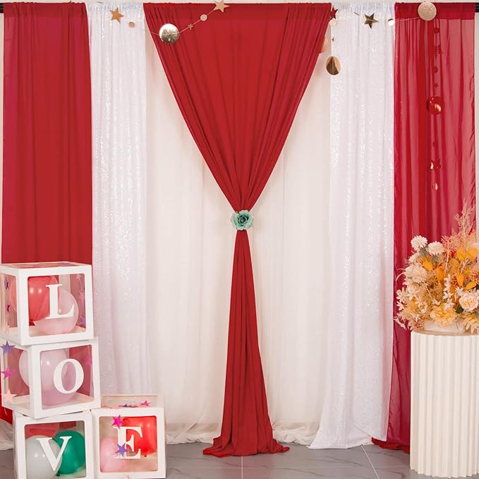 DUOBAO Red Chiffon Backdrop Curtain 5FTx8FT Polyester Curtains - Image 2