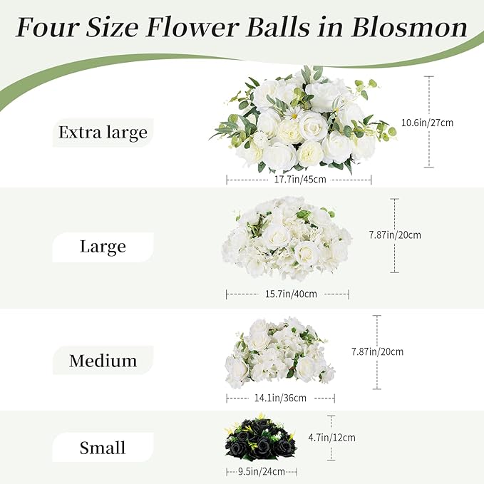BLOSMON Flower Balls Wedding Rose Centerpieces 6 Pcs Black Fake Flowers Kissing - Image 5