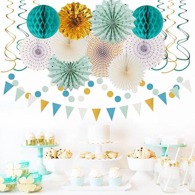 Teal-Gold Sage Green Party-Decoration - Image 6
