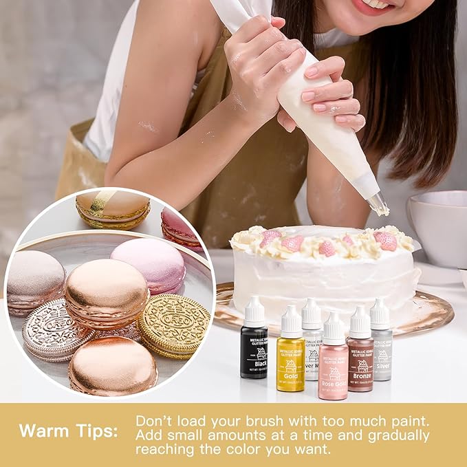 Edible Glitter Paint Set- 6 Color Food Coloring Metallic Glitter Paint - Image 7