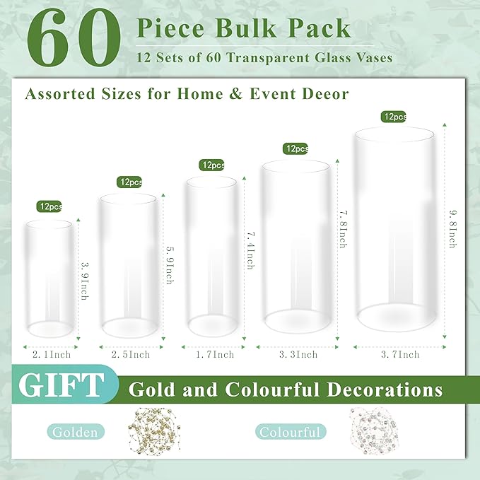 60pcs Cylinder Glass Vase for Centerpieces, 10 inch Tall Clear Flower Vase Bulk - Image 2