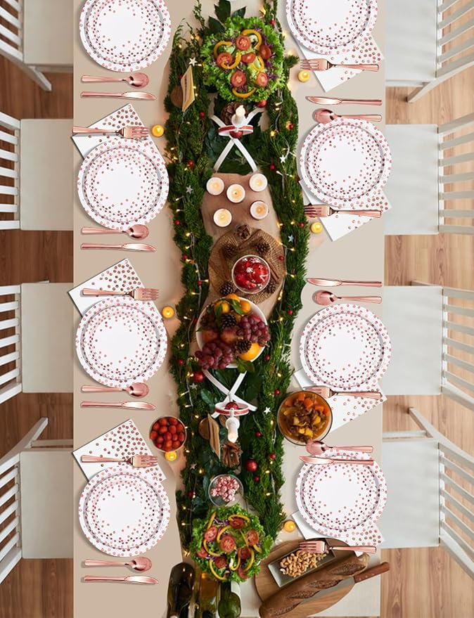 141 Pieces Rose Gold Party Supplies, Party Dinnerware Sets Include Paper Plates - Image 5