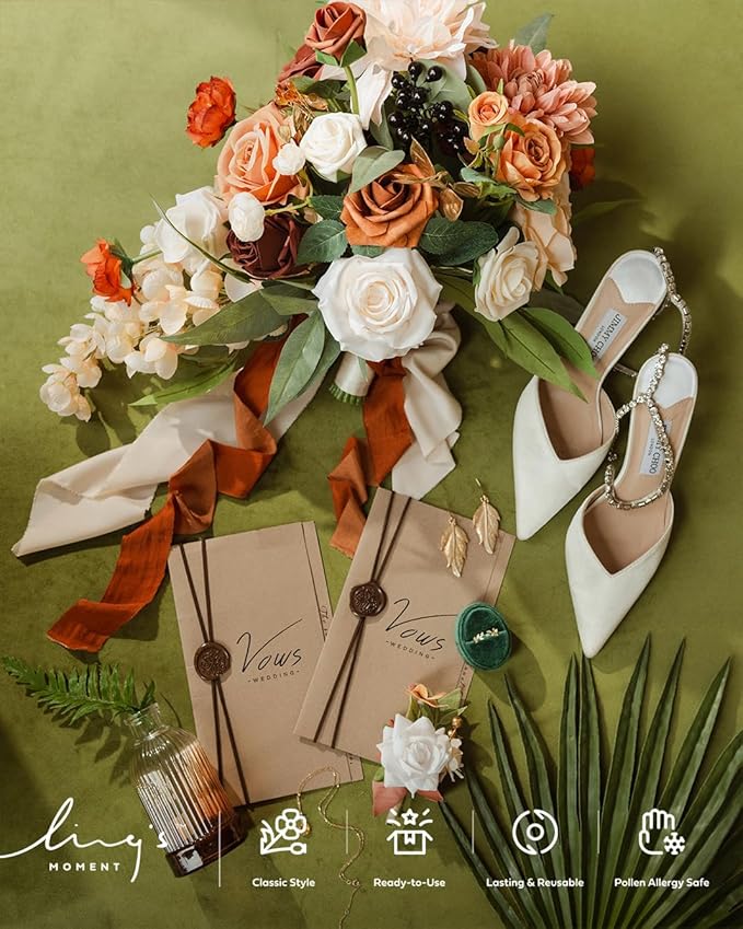 Ling's moment Terracotta Bridal Bouquet Cascading, 13 Inch Bride Bouquets - Image 3