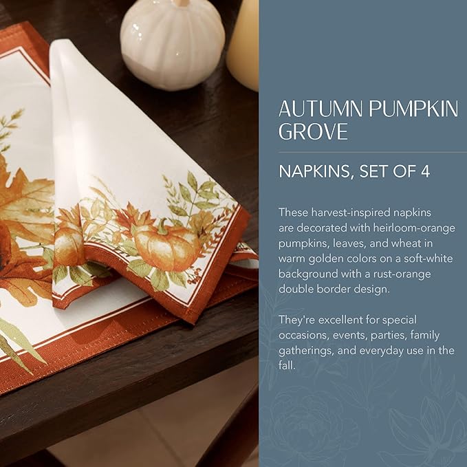 Elrene Home Fashions Autumn Pumpkin Grove Fall Napkins, Seasonal Fall Cloth - Image 2