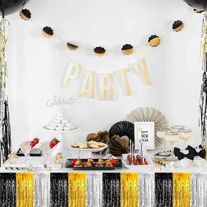 4 Pack 29x108 Inch Metallic Foil Fringe Tinsel Table Skirts - Image 6