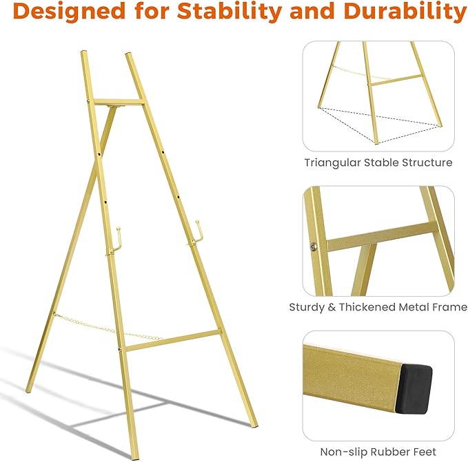 ARTASY 50" Gold Easel Stand for Wedding Signs, Portable Artist Easel for - Image 5