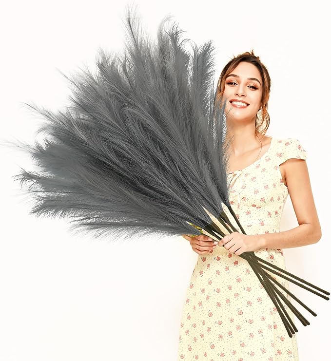 35" Faux Pampas Grass Decor Grey - Image 7