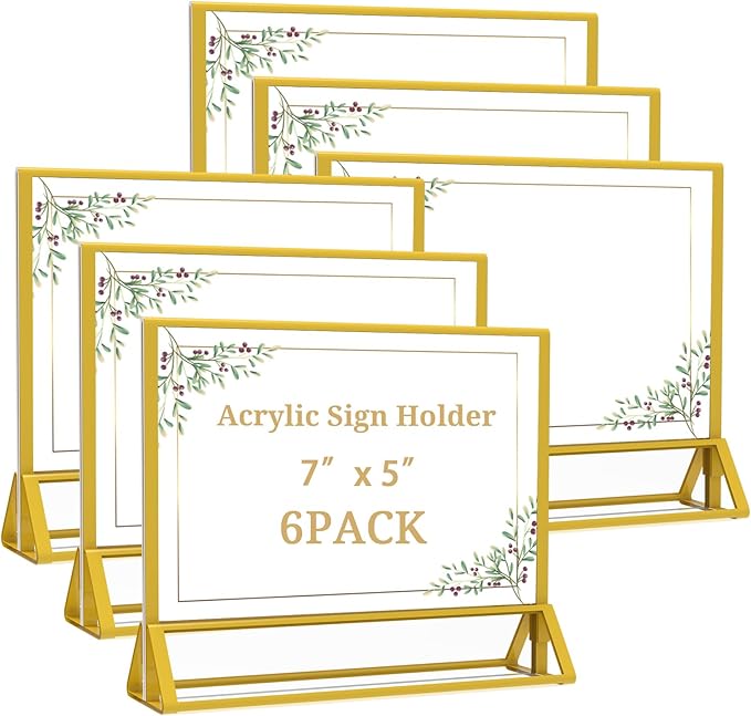 Clear Acrylic Sign Holder 7x 5 Horizontal Double Sided Gold Frame Flyer Holder by PPH-SisyPurchaseNow
