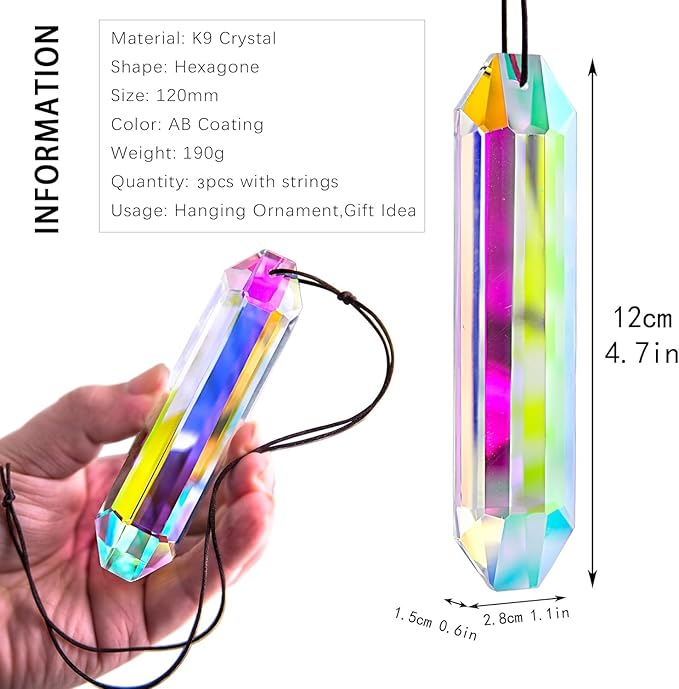 HDCRYSTALGIFTS 3 Pack 5" Large Crystal Sun Catcher Prisms - Image 2