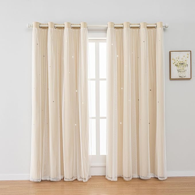 FANLI 2 Panels Star Blackout Curtains by FANLI