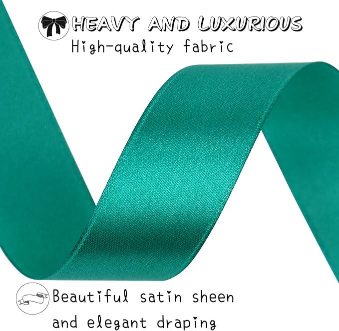 Teal Solid Satin Ribbon 1 Inch 50 Yards Solid Polyester Fabric Ribbon - Image 3