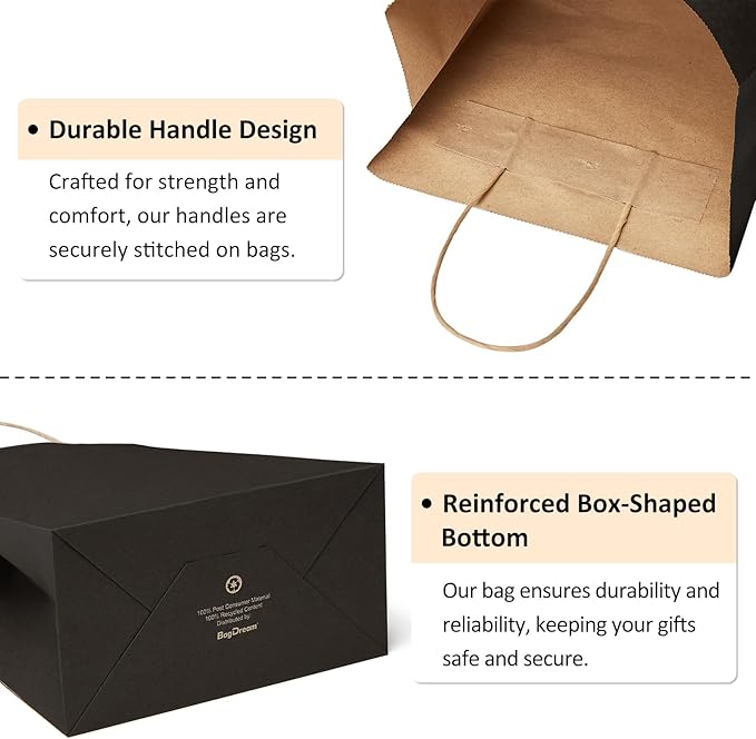 BagDream 50Pcs Gift Bags 8x4.25x10.5 Inches Kraft Paper Gift Bags - Image 6