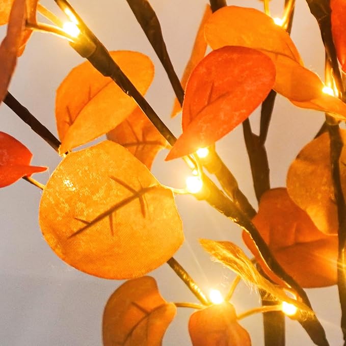 3Pcs Lighted Eucalyptus Leaves Branches, 30” Timer Fall Eucalyptus Stems - Image 7