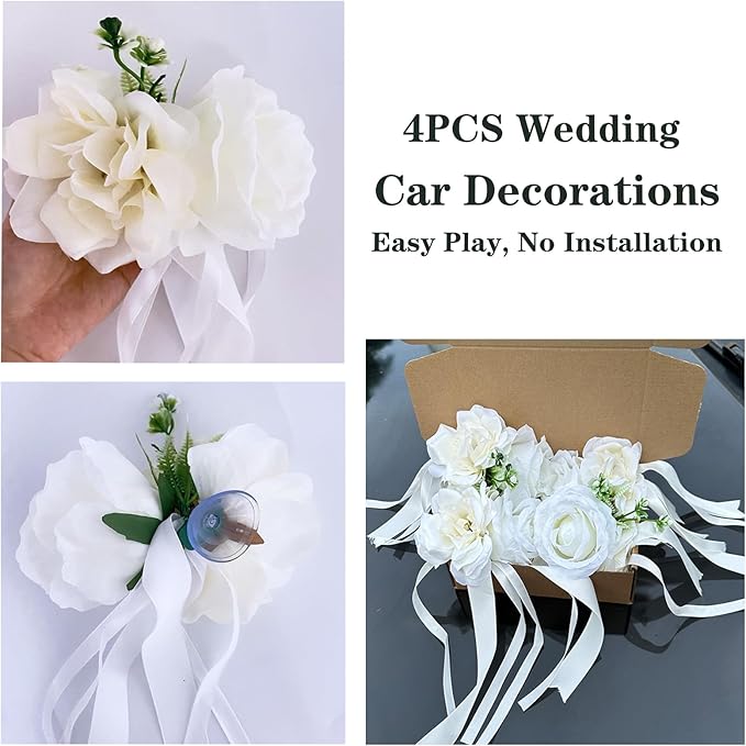 White Rose & Peony Wedding Car Door Handle Decor – 12 cm Artificial Flowers - Image 5