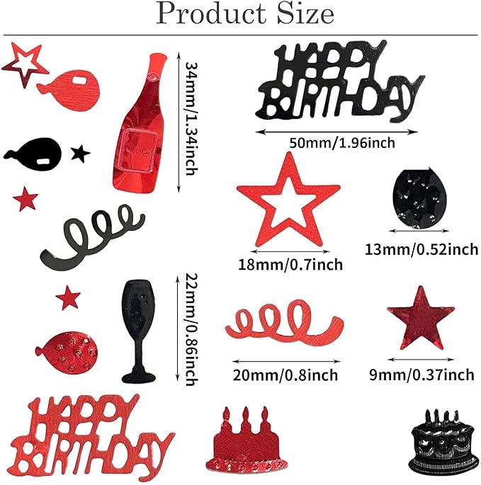 Red Black Happy Birthday Confetti, Birthday Decorations Confetti Metallic Foil - Image 2