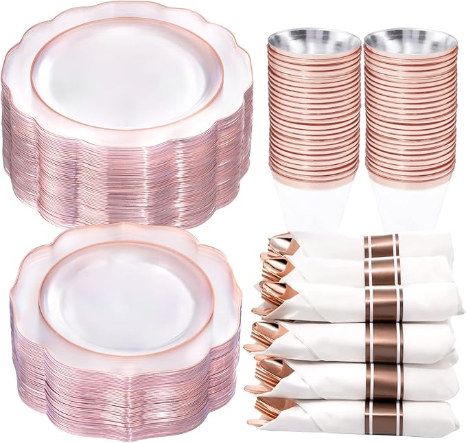 NOCCUR 350PCS Rose Gold Plastic Plates by NOCCUR