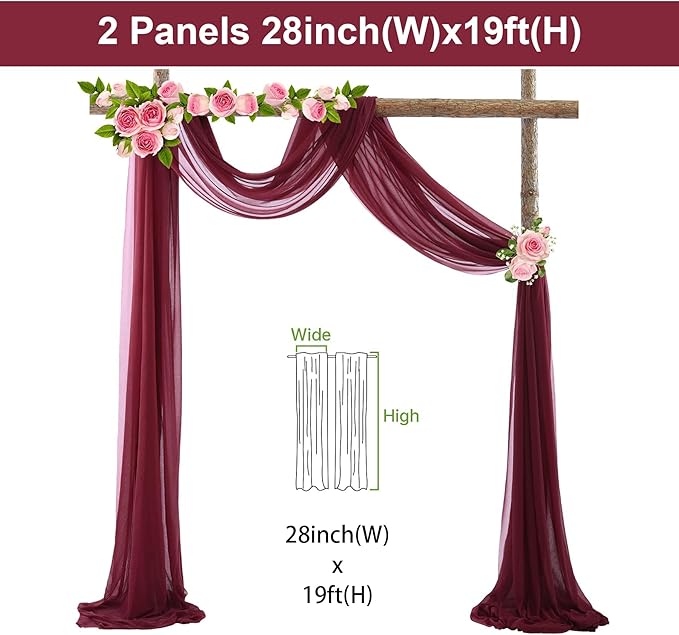 2 Panels Wedding Arch Draping Fabric Burgundy Sheer Backdrop Curtain Arch Drape - Image 5
