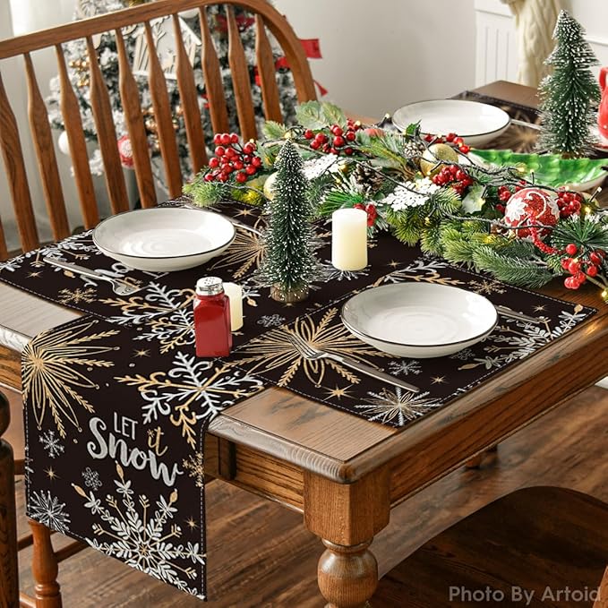 Artoid Mode Black Snowflake Let It Snow Winter Placemats Set of 6, 12x18 Inch - Image 5