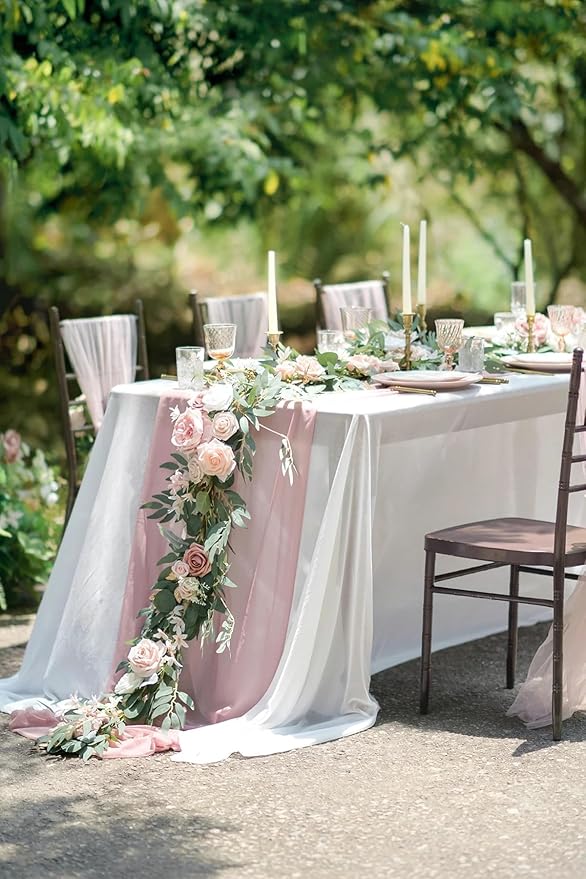 Ling's Moment Flower Garland - 6FT Eucalyptus & Rose - Pink Sweetheart Table - Image 3