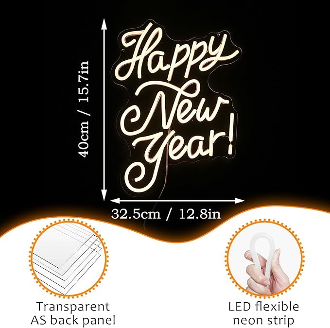 Happy New Year Neon Sign Warm White Led Neon Lights - Image 4