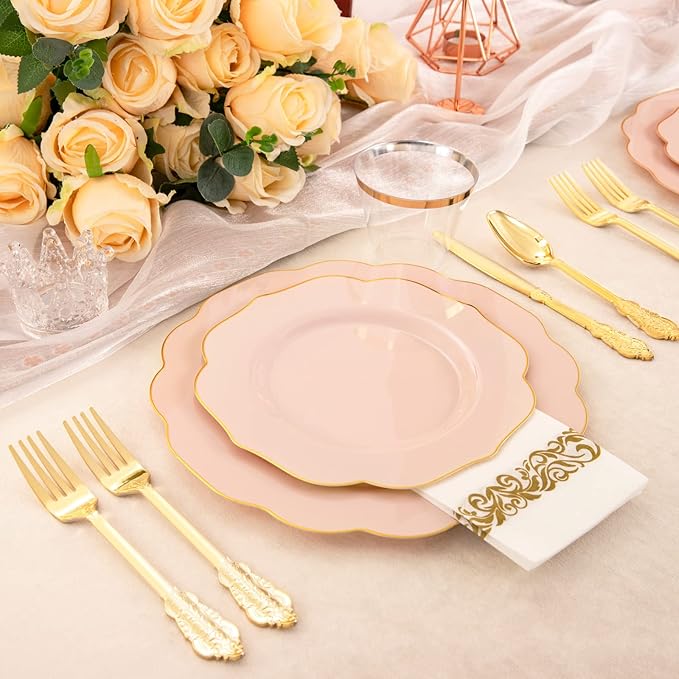NOCCUR 175PCS Pink Plates with Gold Disposable Silverware - Image 5