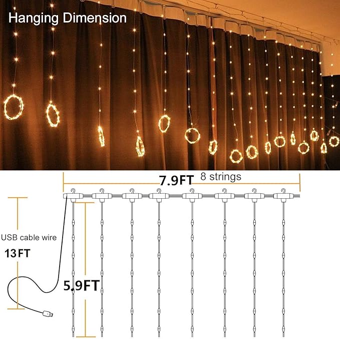 YEOLEH String Lights Curtain, USB Powered Fairy Lights - Image 5