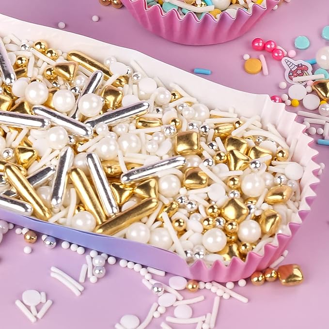White Deluxe Gold Sprinkles for Cake Decorating 7ounce - Image 6