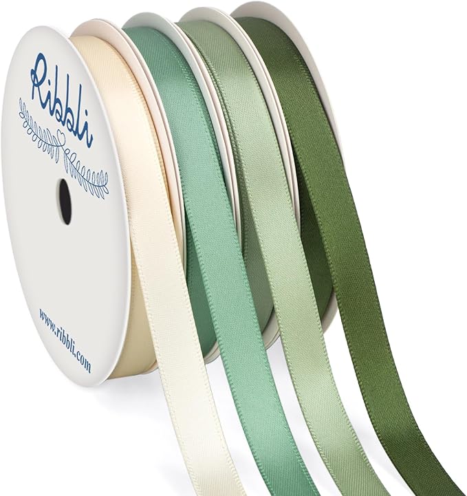 Ribbli Sage Green Satin Ribbon 3/8 Inch x 4 Rolls Total 40 Yards- by Ribbli