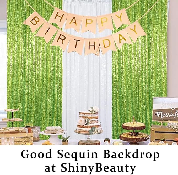 ShinyBeauty 4x10ft Olive Green Sequin Backdrop | 2 Panels Glitter Curtains - Image 6