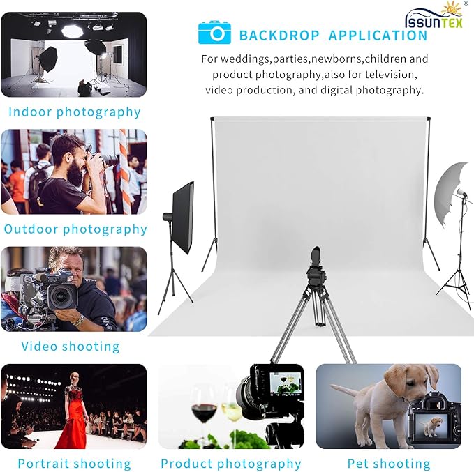 ISSUNTEX 10X12 ft Background Muslin Backdrop, Photo Studio, Collapsible High - Image 7