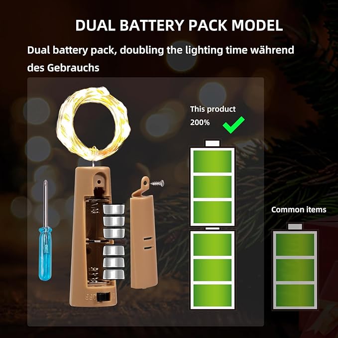 Dual Battery Pack LED Bottle Lights, 6.6ft 20led Double The Lighting Time - Image 5
