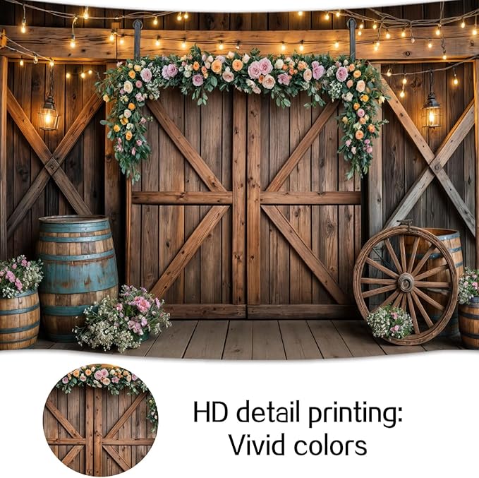 9x6ft Country Wedding Photography Backdrop Rustic Barn Door Photography - Image 6