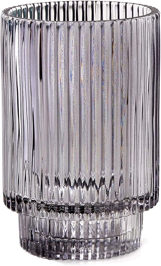 Serene Spaces Living Smoke Ribbed Glass Votive Holder, Measures 5" Tall and by SereneSpacesLiving
