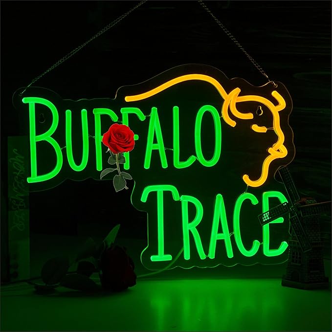 Whiskey Neon Sign for Bar Wall Decor, Buffalo Whiskey Dimmable Light Up Bar by LeHonSan