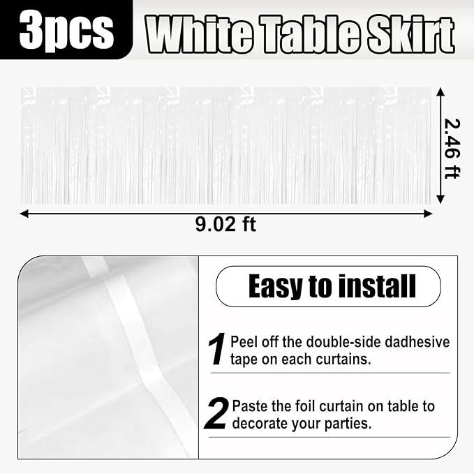 3 Pack 29x108 Inch Macaron White Foil Fringe Table Skirts Metallic Banner - Image 2