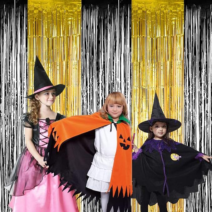 BTSD-home 4 Pack Black Gold Metallic Foil Fringe Curtain Tinsel Streamer Party - Image 7