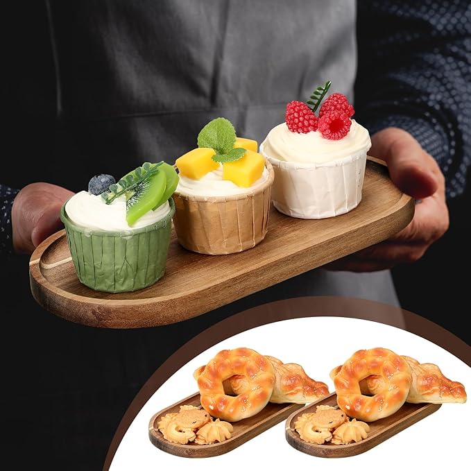 Wenqik 18 Pieces Acacia Wood Tray Set 10 x 5 Inch Acacia Oval Wood Tray - Image 5