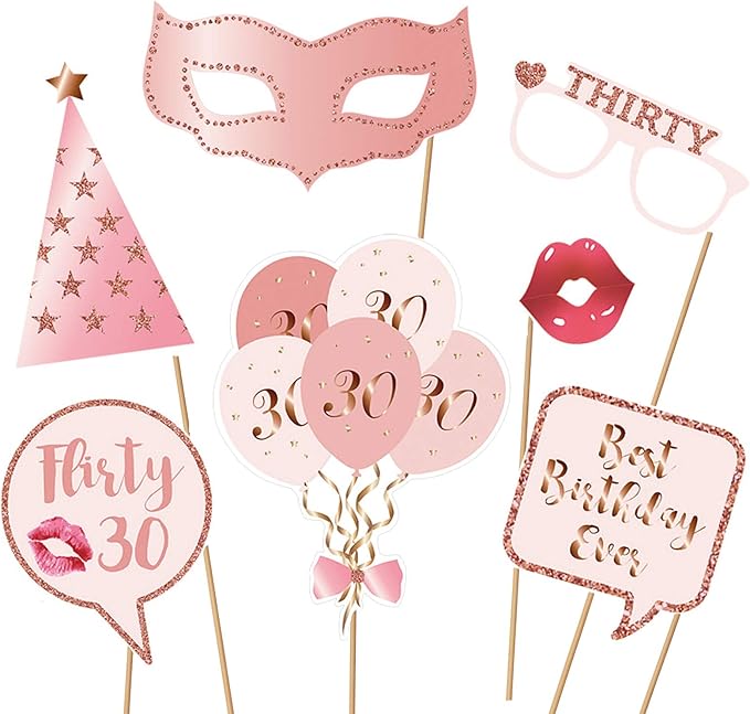 30th Birthday Party Photo Booth Props and Signs, Rose Gold 30 Birthday Party - Image 2