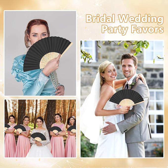 50Set Wedding Hand Fans Party Favors Black Paper Folding Handheld Fans Bulk - Image 7